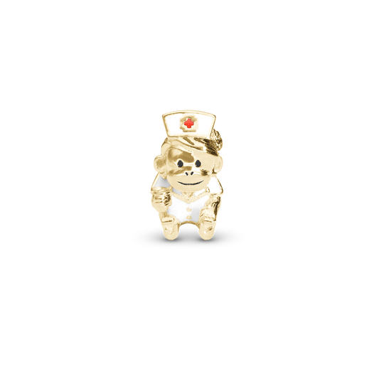 Cute monkey - NWatchse Charm 6 mm for Classic Leather Bracelet - Polished Gold Plated Sterling Silver