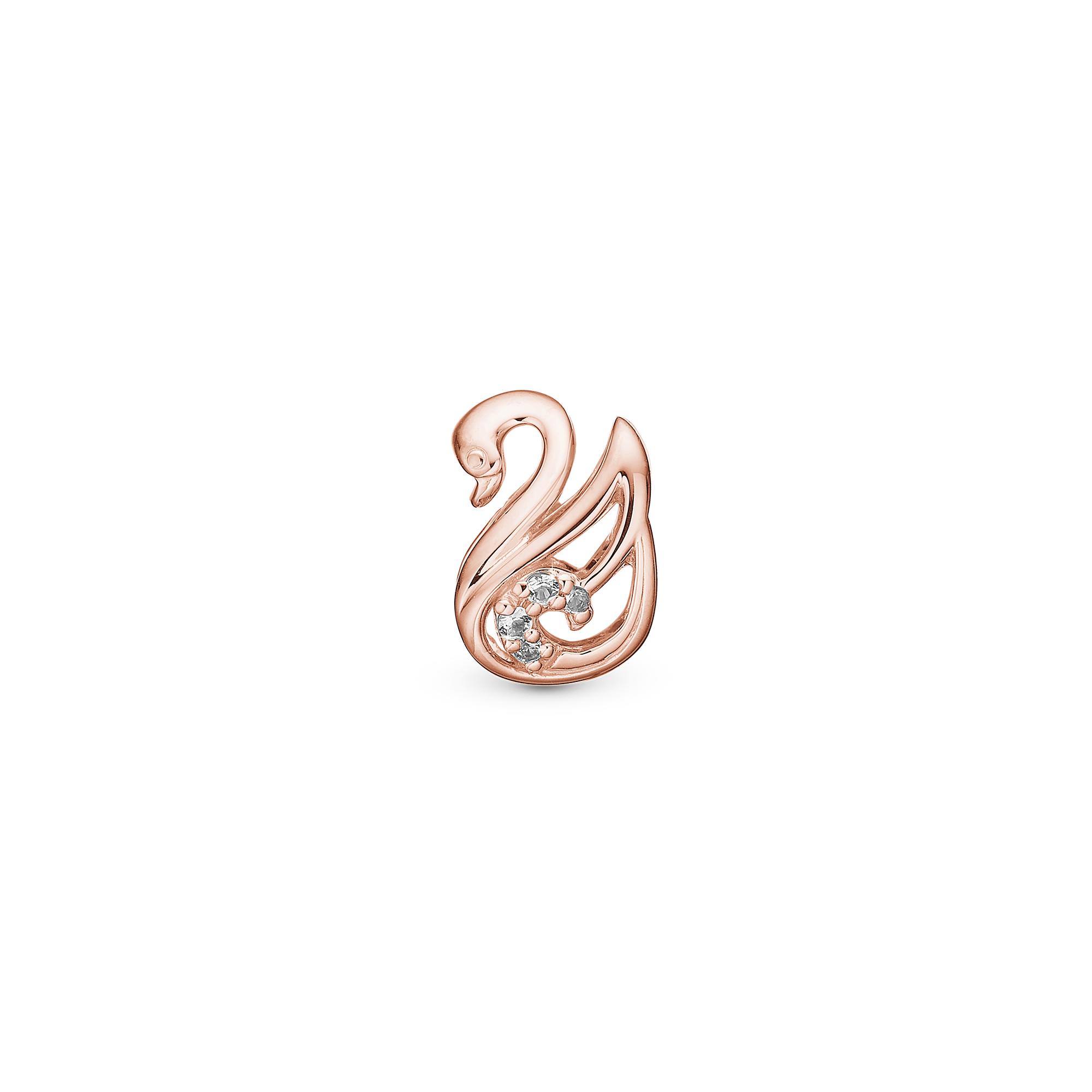 The Swan Charm 6 mm for Classic Leather Bracelet - Polished Rose Gold Plated with 4 white Cubic Zirkonia