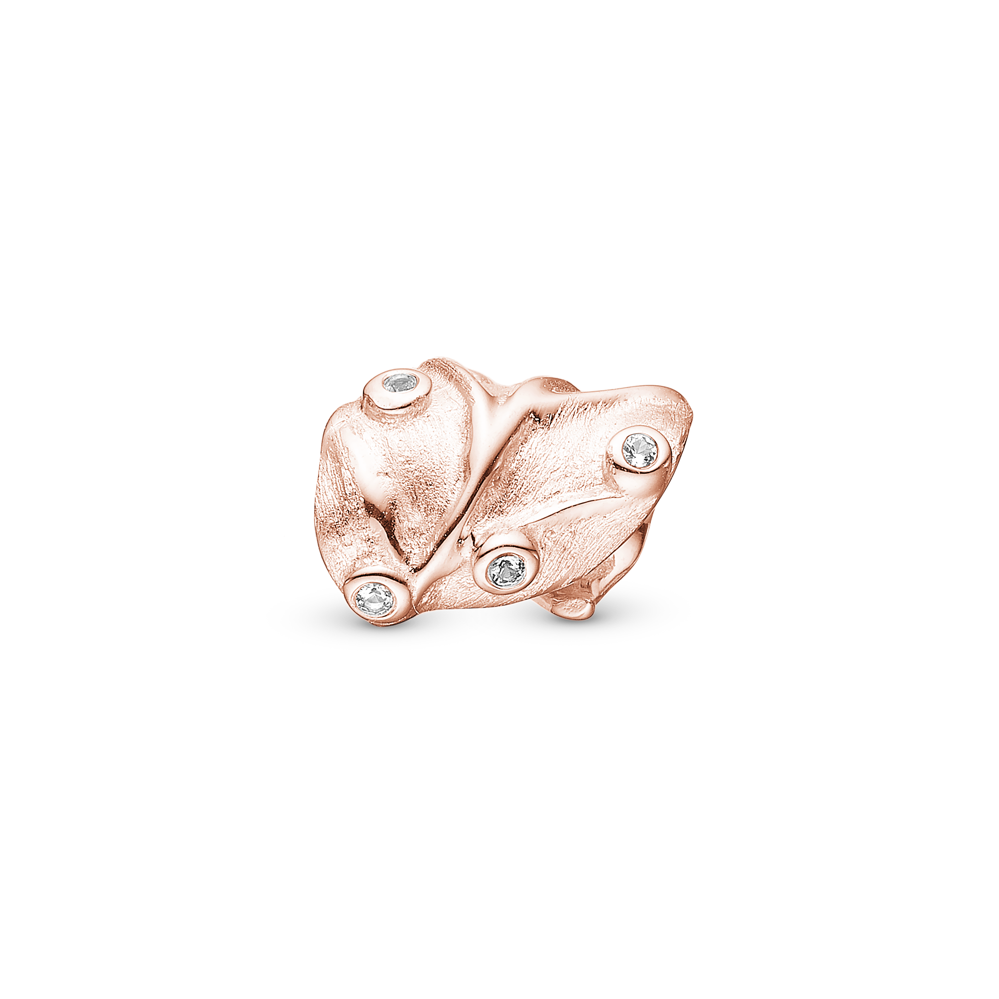CWatchved Leaf Charm 6 mm for Classic Leather Bracelet - Matte Rose Gold Plated with 6 white Cubic Zirkonia