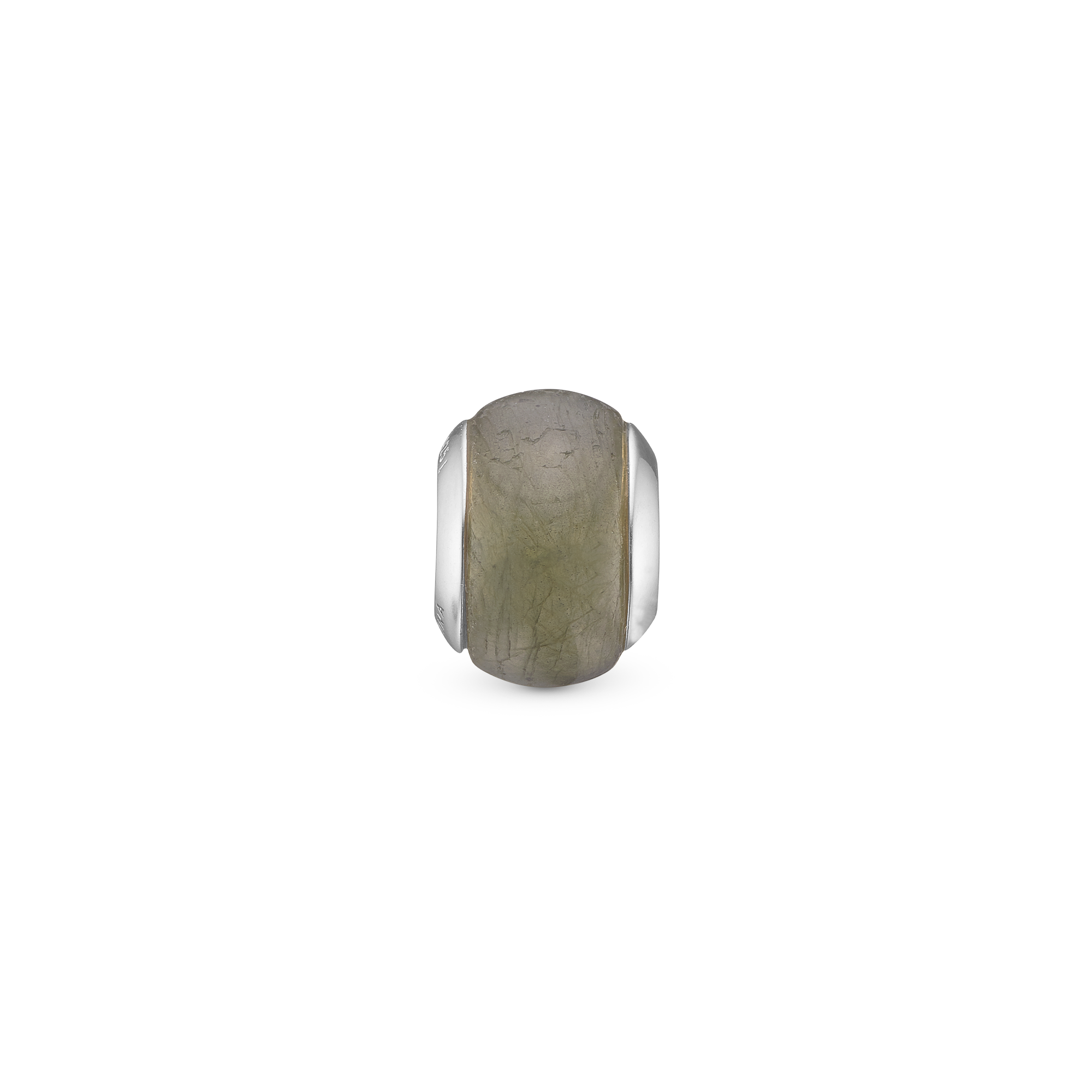 Green Moss Magic Charm 6 mm for Classic Leather Bracelet - Polished Sterling Silver with 1 Agat