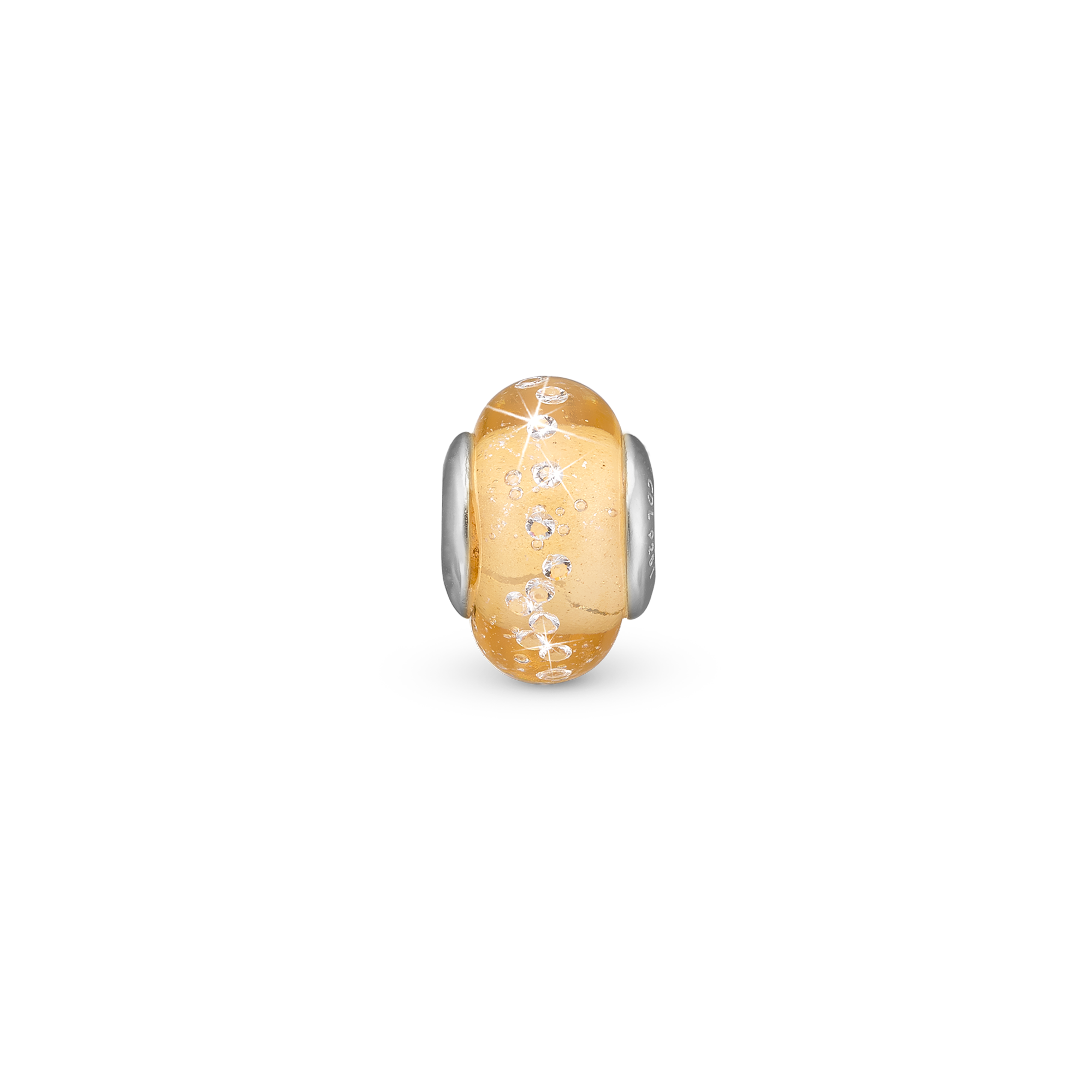 Golden Topaz Globe Charm 6 mm for Classic Leather Bracelet - Sterling Silver with 16 Glas