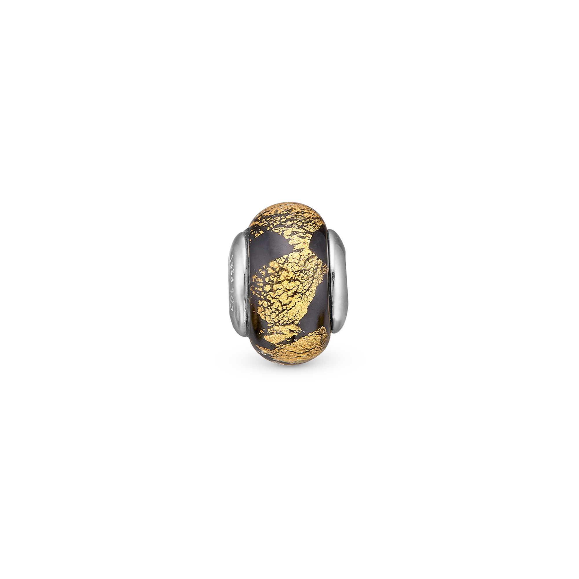 Golden Black Globe Charm 6 mm for Classic Leather Bracelet - Sterling Silver with 1 Glas