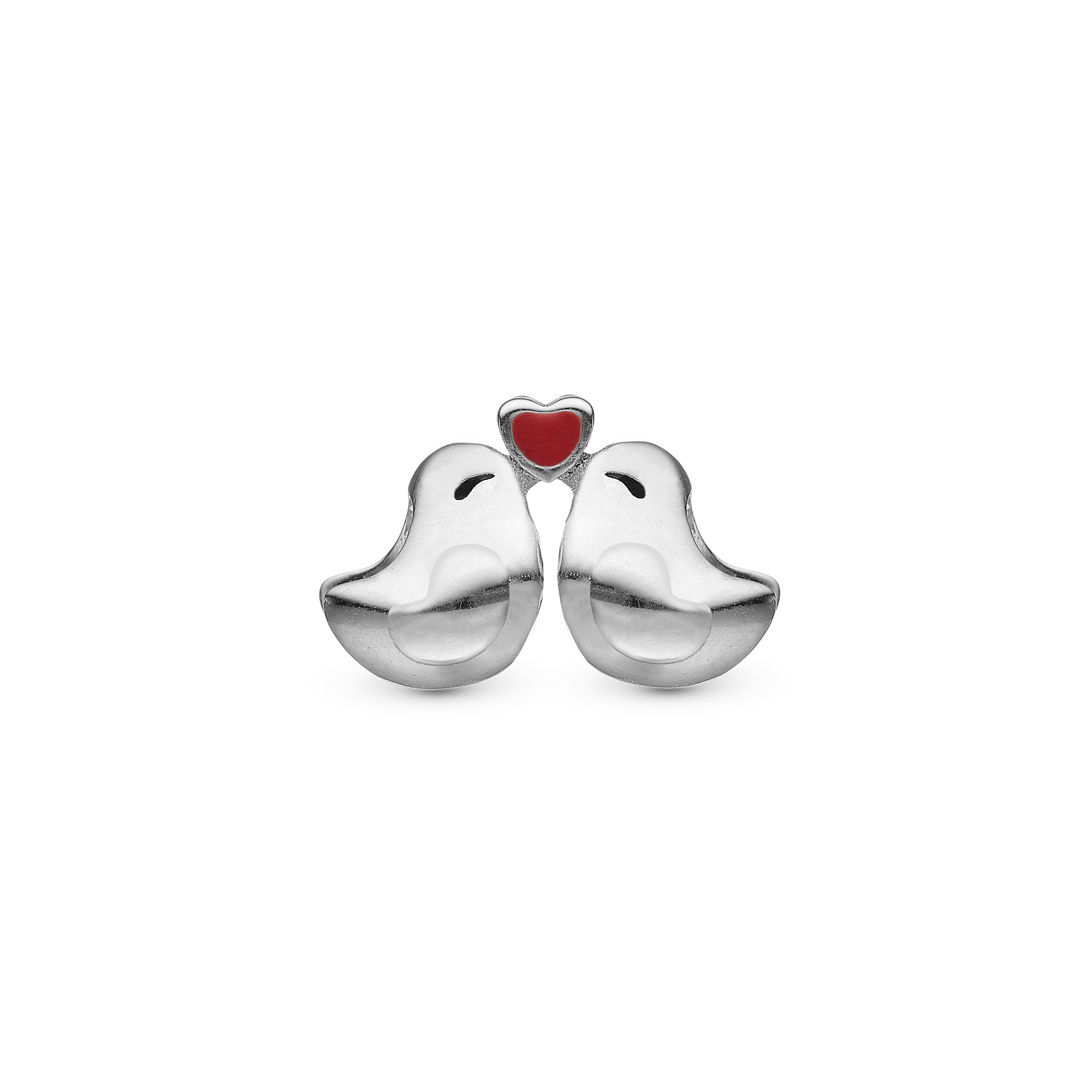 Love Birds Charm 6 mm for Classic Leather Bracelet - Polished Sterling Silver