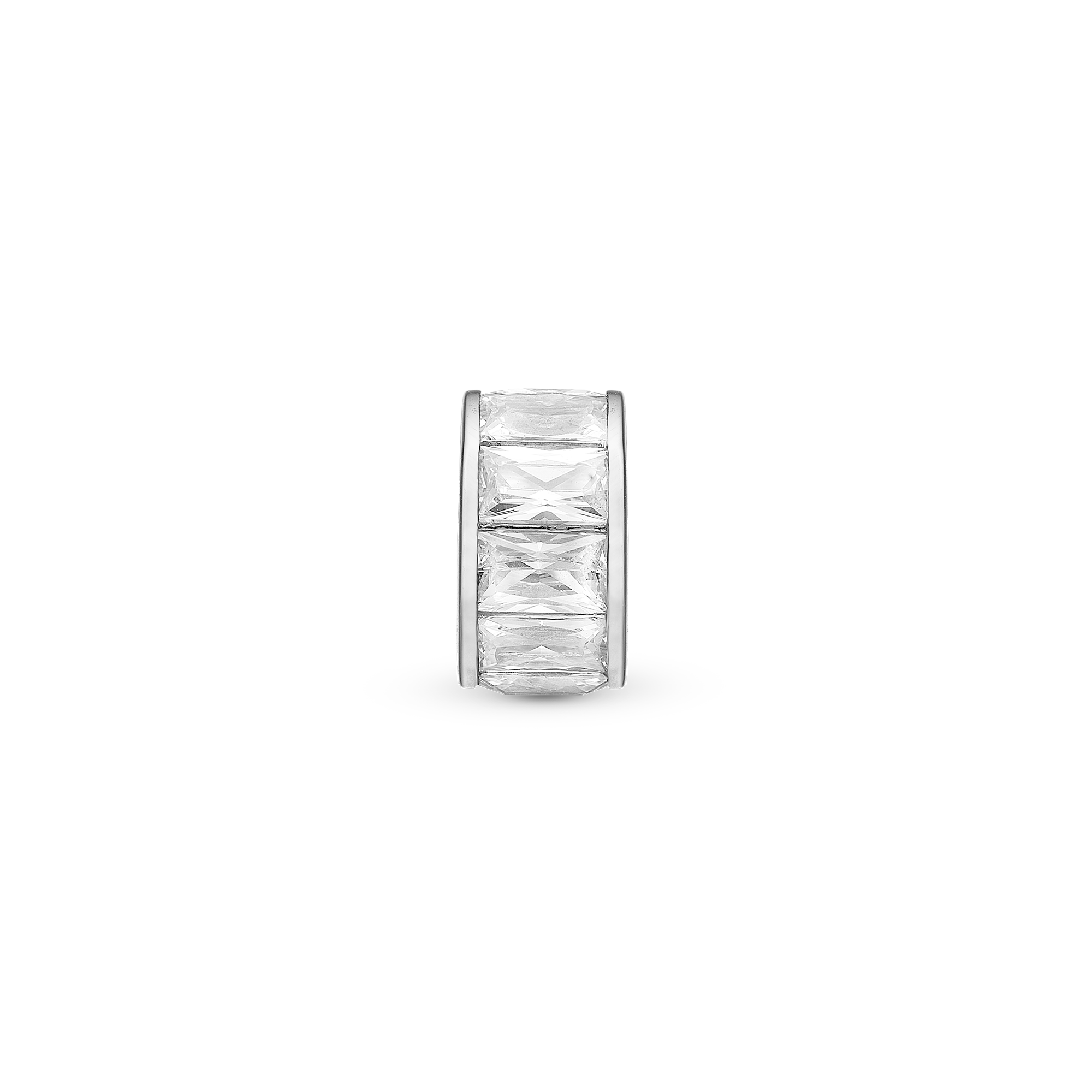 White Baguette Charm 6 mm for Classic Leather Bracelet - Polished Sterling Silver with 10 white Cubic Zirkonia