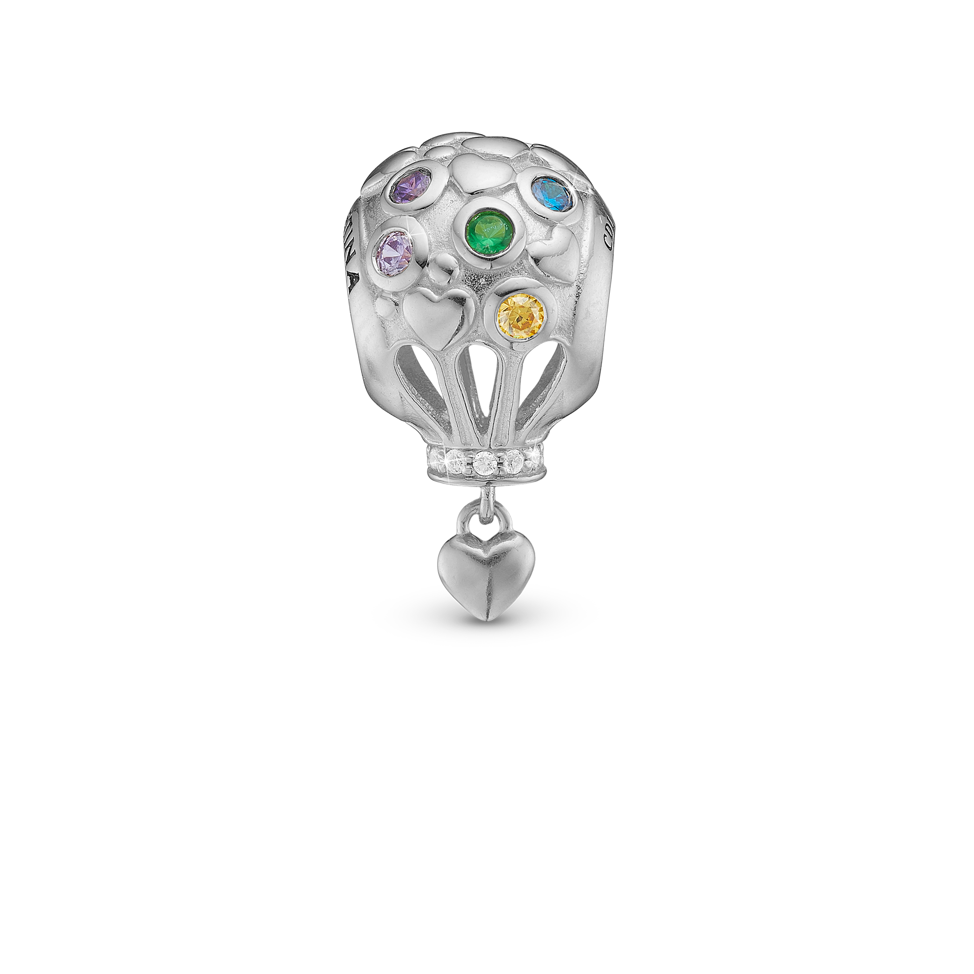 Love is in the Air Charm 6 mm for Classic Leather Bracelet - Polished Sterling Silver with 10 Multi color Cubic Zirkonia