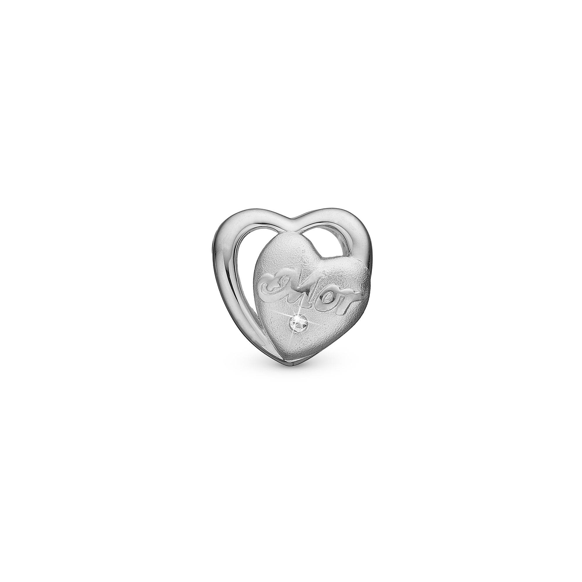 Mum in love You Charm 6 mm for Classic Leather Bracelet - Matte Sterling Silver with 1 Cubic Zirkonia
