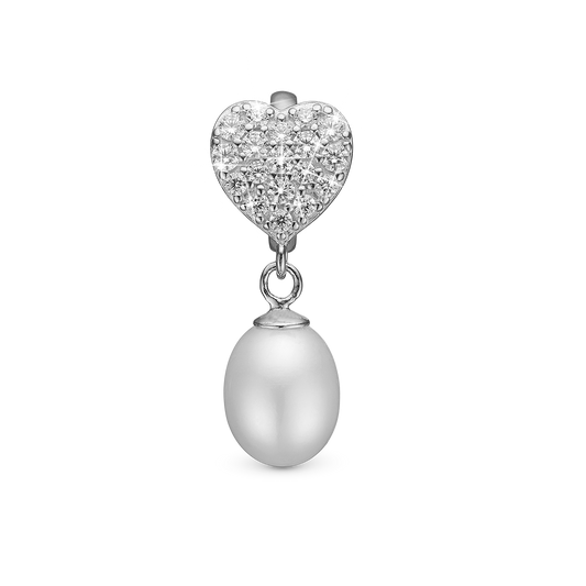 Sparkling Heart Charm 6 mm for Classic Leather Bracelet - Sterling Silver with 19 white Ferskvandsperler