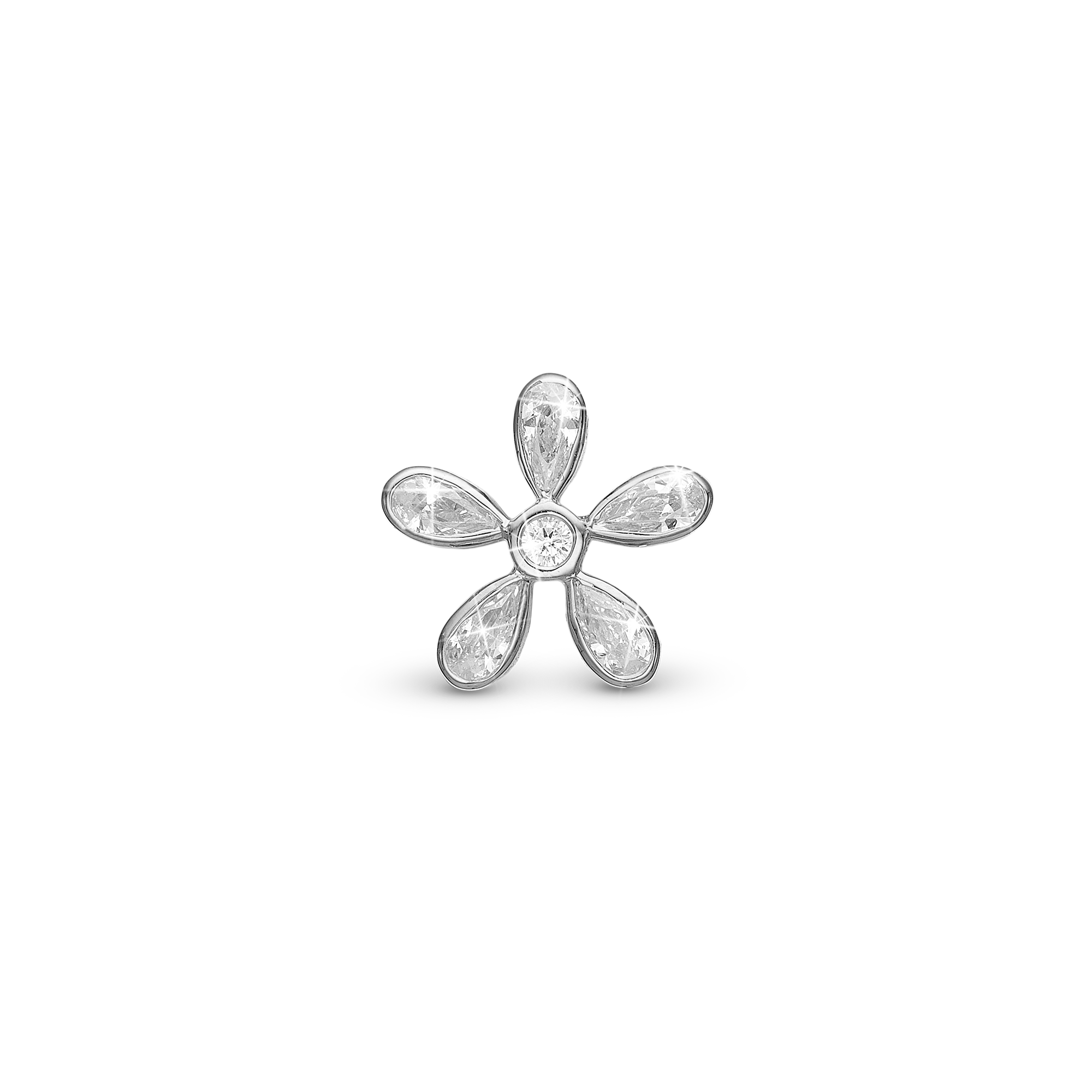 Magic Flower white Charm 6 mm for Classic Leather Bracelet - Sterling Silver with 6 white Cubic Zirkonia
