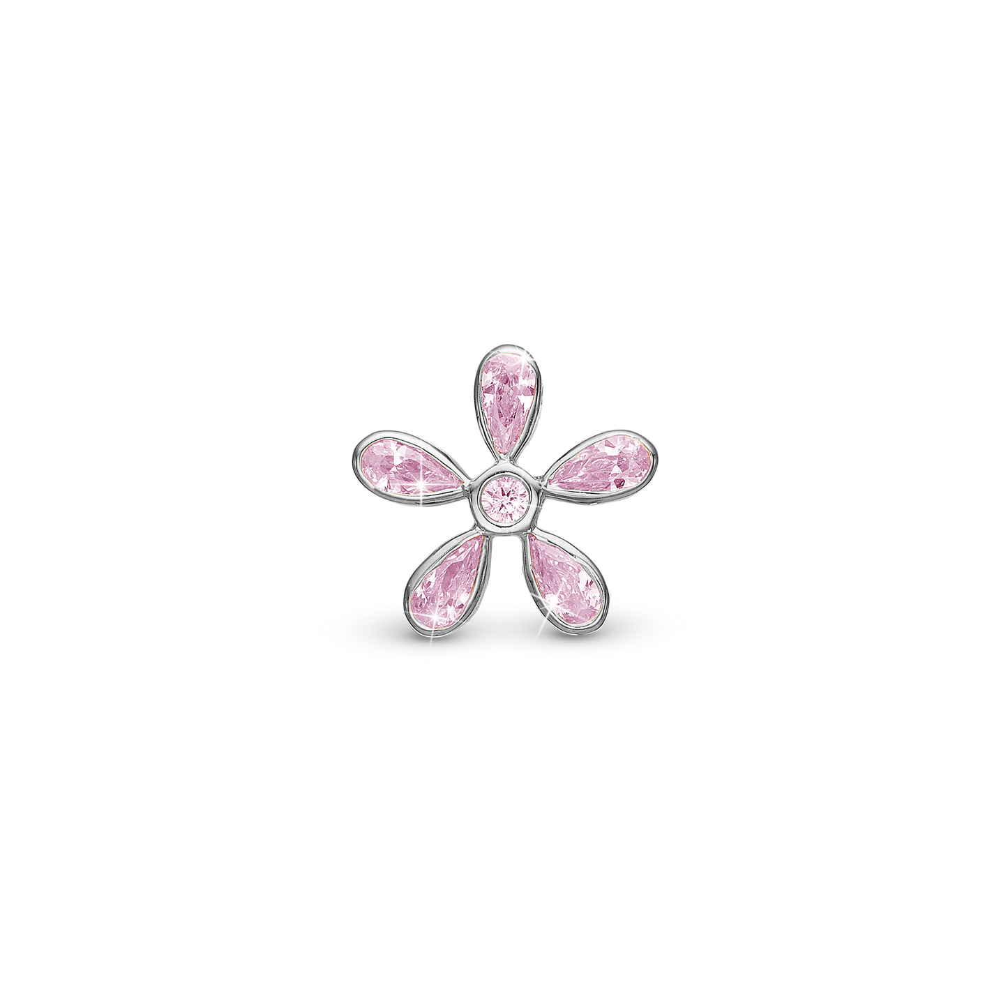Magic Flower pink Charm 6 mm for Classic Leather Bracelet - Sterling Silver with 6 Pinke Cubic Zirkonia