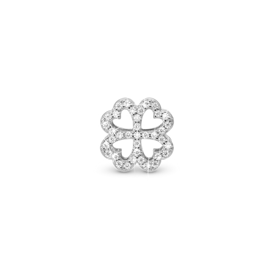 Shimmery Clover Charm 6 mm for Classic Leather Bracelet - Polished Sterling Silver with White Cubic Zirkonia