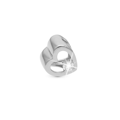 Eternity Love Heart Charm 6 mm for Classic Leather Bracelet – Polished Sterling Silver with 16 White Cubic Zirconia