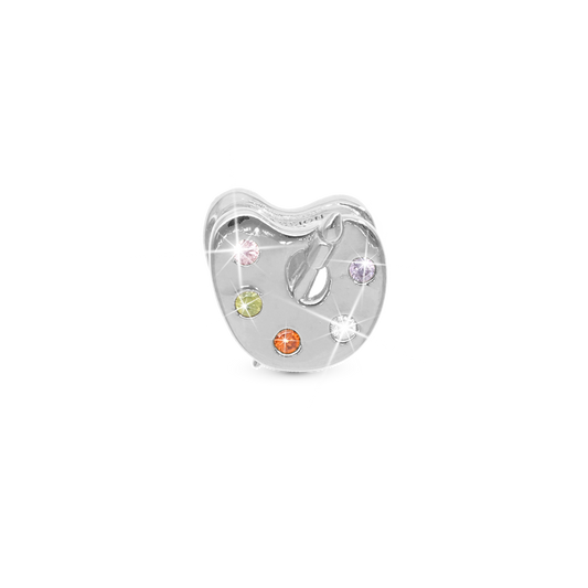 Passion for Art Charm 6 mm for Classic Leather Bracelet - Polished Sterling Silver with 5 Multi color Cubic Zirkonia