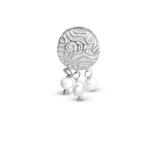 Dazzling imprint Charm 6 mm for Classic Leather Bracelet - Polished Sterling Silver with 3 white Ferskvandsperler