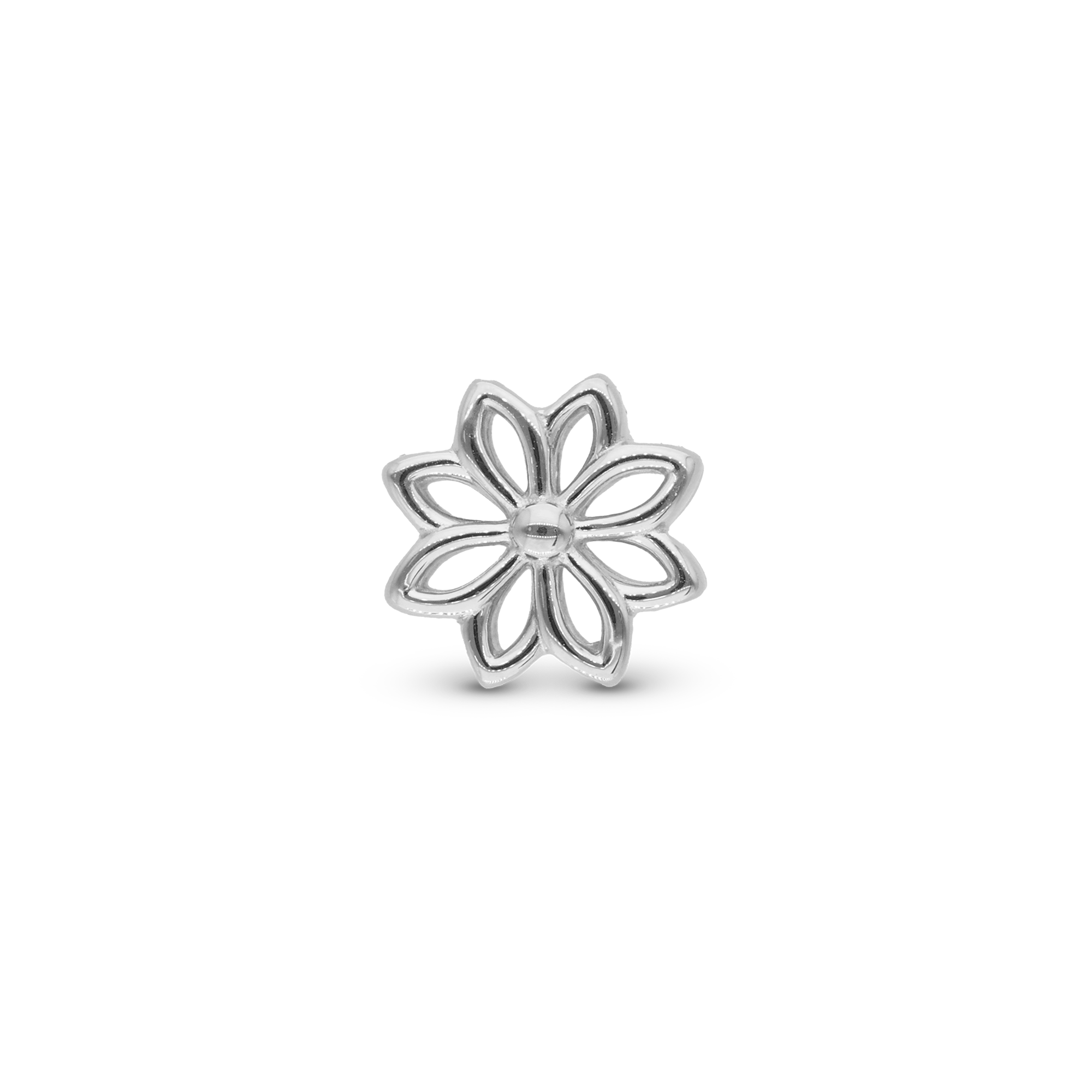 Simple Flower Charm 6 mm for Classic Leather Bracelet - Polished Sterling Silver