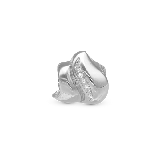 Majestic wave Charm 6 mm for Classic Leather Bracelet - Polished Sterling Silver with 6 white Cubic Zirkonia