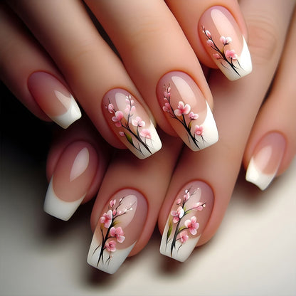 Plum Blossom Style Nail Tips Simple White Edge French Wear Armor