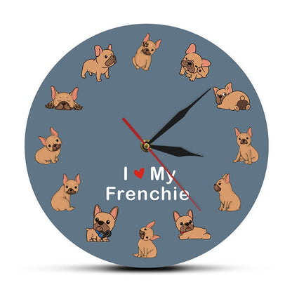 French Bulldog Printed Wall Clock Backlight. I Love My Frenchie Puppy Silent Non-ticking Clock