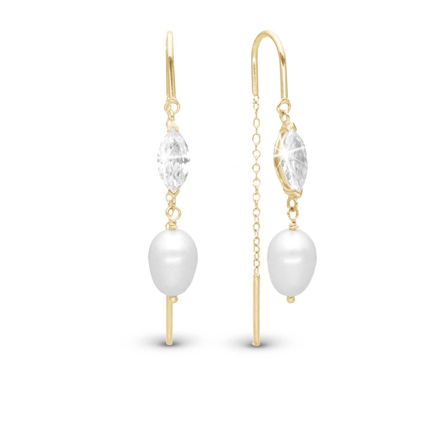 Light me up Dangle Earring - Polished Gold Plated Sterling Silver with 4 white Ferskvandsperler