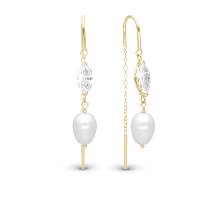 Light me up Dangle Earring - Polished Gold Plated Sterling Silver with 4 white Ferskvandsperler