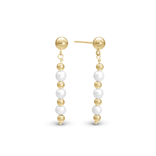 Pearl mix Dangle Earring - Polished Gold Plated Sterling Silver with 6 white Ferskvandsperler
