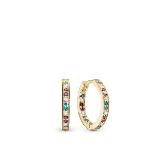 ColoWatchful World Hoops - Polished Gold Plated Sterling Silver with 42 Multi color Cubic Zirkonia