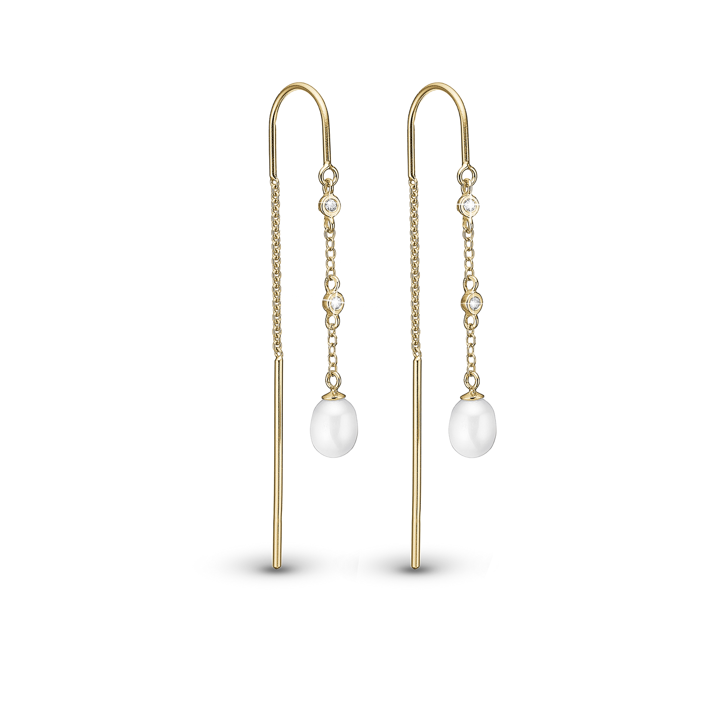 Pearl Drops Dangle Earring - Polished Gold Plated Sterling Silver with 6 white Ferskvandsperler