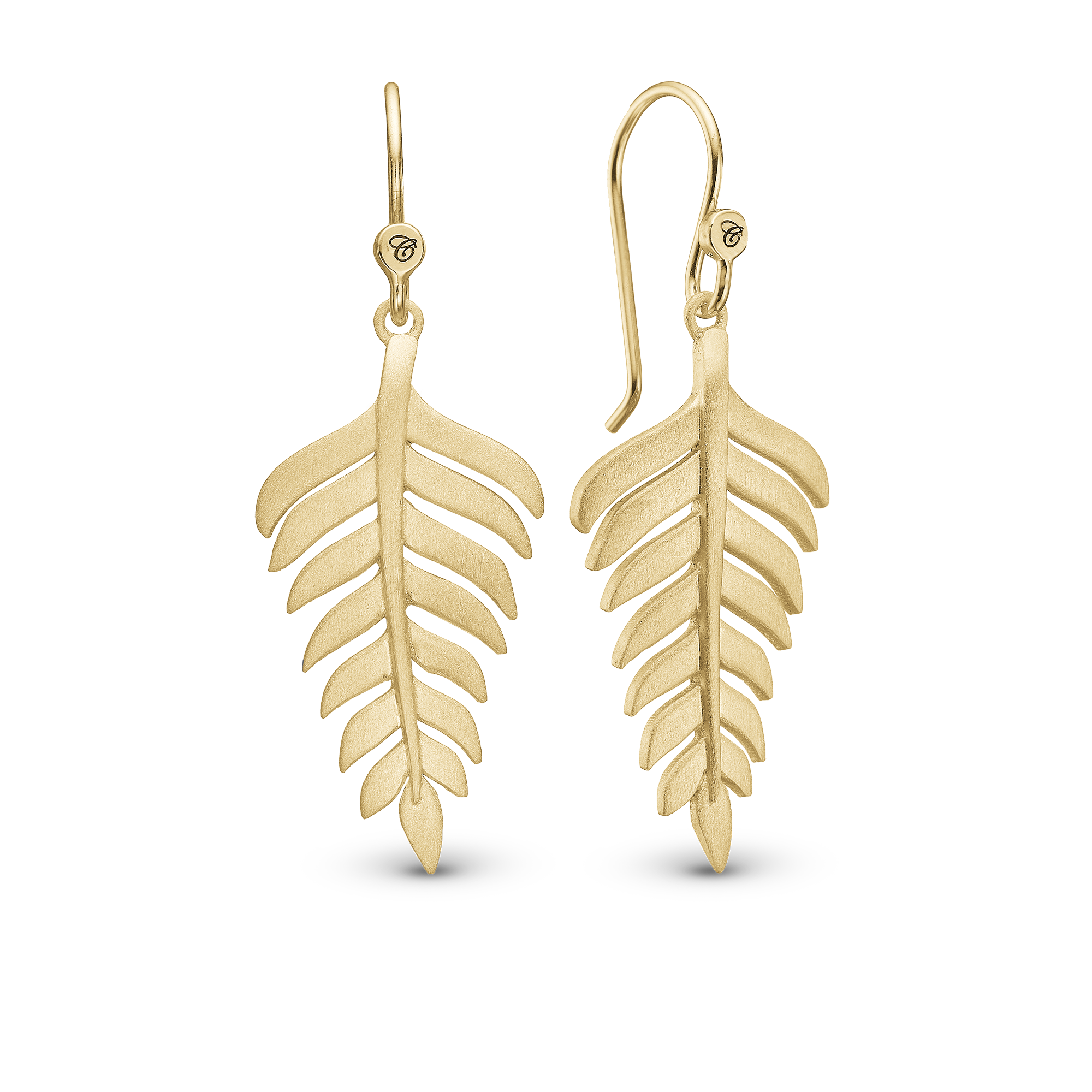 Fern Leaf Dangle Earring - Satin Gold Plated Sterling Silver