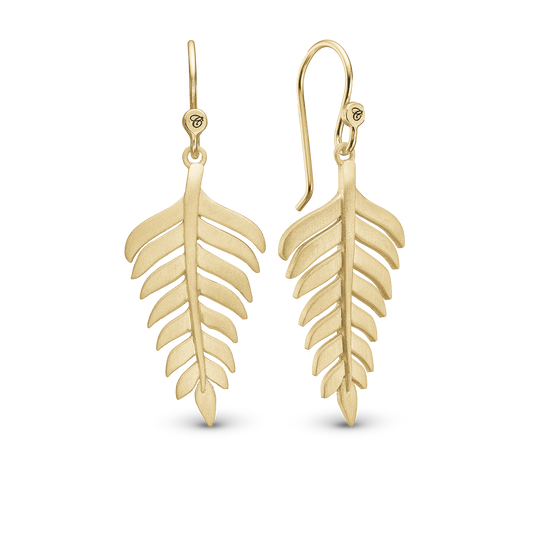 Fern Leaf Dangle Earring - Satin Gold Plated Sterling Silver