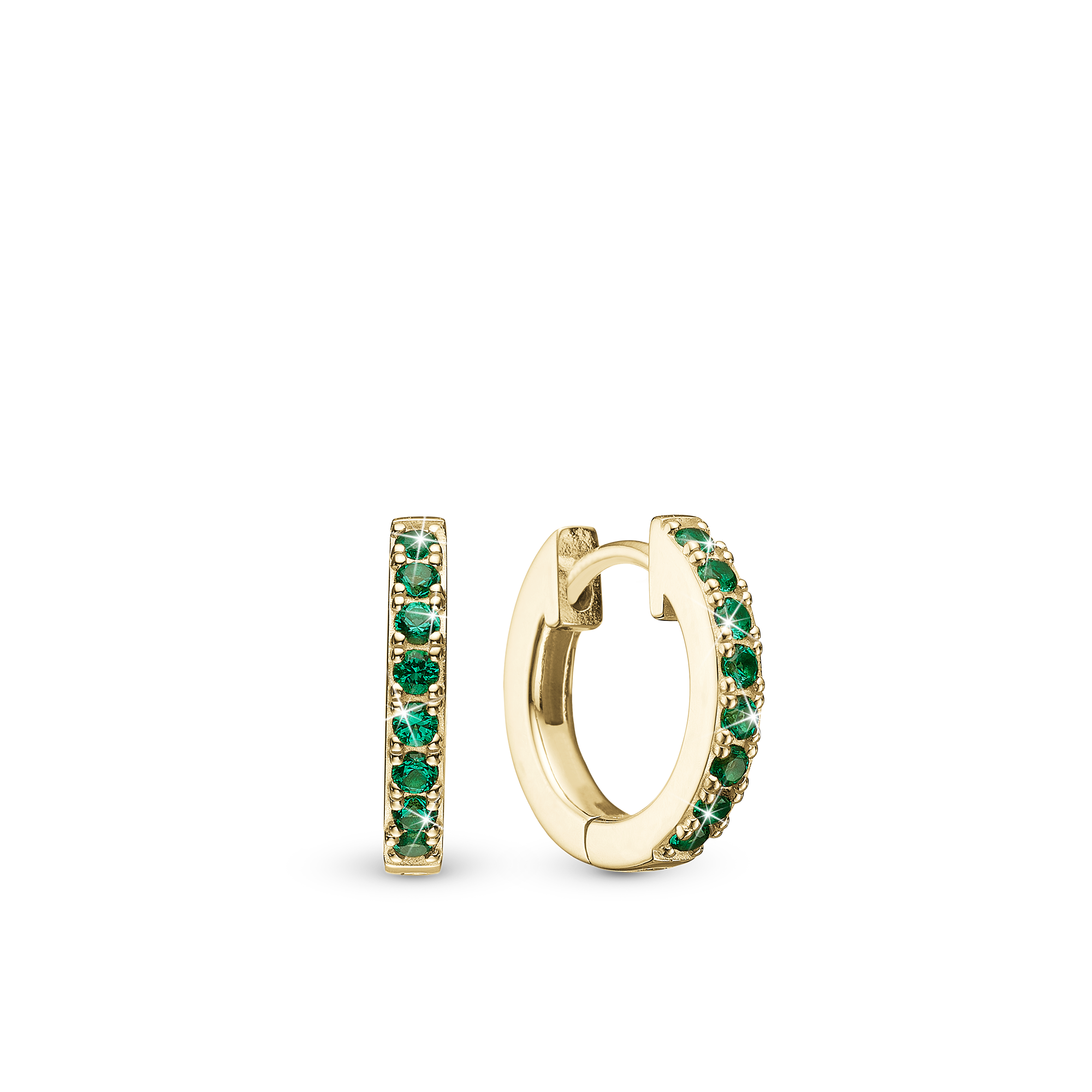 Green Circles Hoops - Gold Plated Sterling Silver with 16 Greenne Cubic Zirkonia