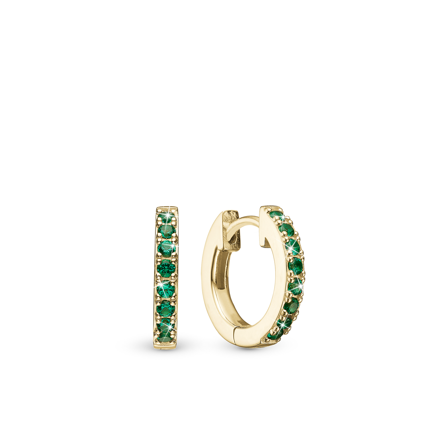 Green Circles Hoops - Gold Plated Sterling Silver with 16 Greenne Cubic Zirkonia