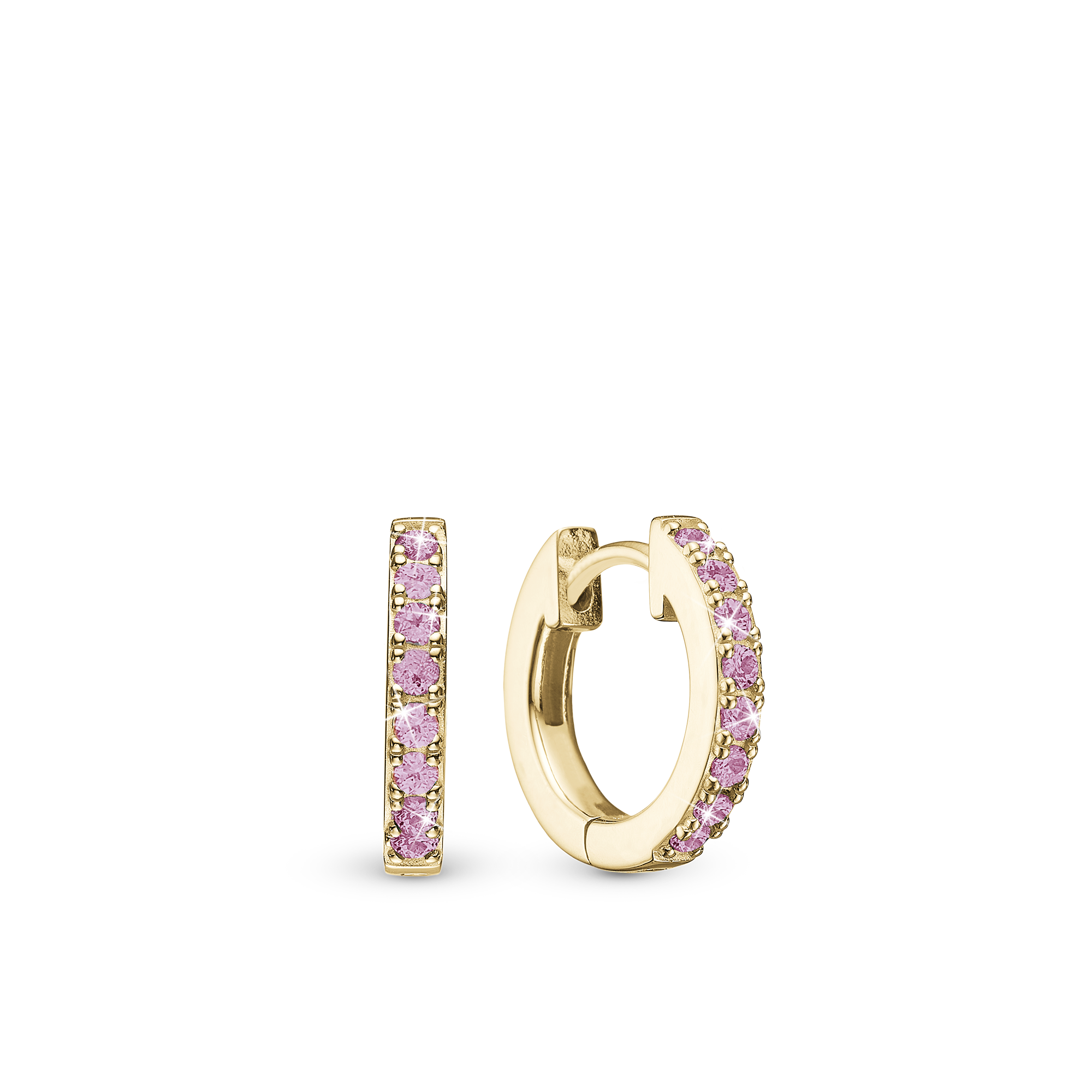 Pink Circles Hoops - Gold Plated Sterling Silver with 16 Pinke Cubic Zirkonia