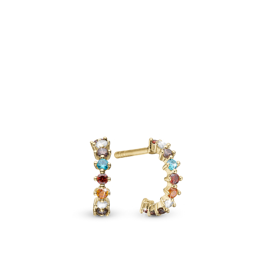 Rainbow creole Hoops - Gold Plated Sterling Silver with 16 Multi color Cubic Zirkonia