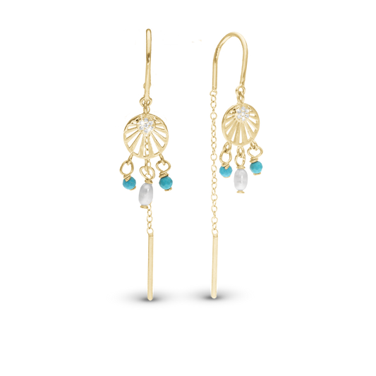 Ocean Sunset Dangle Earring - Polished Gold Plated Sterling Silver with 18 white Cubic Zirkonia