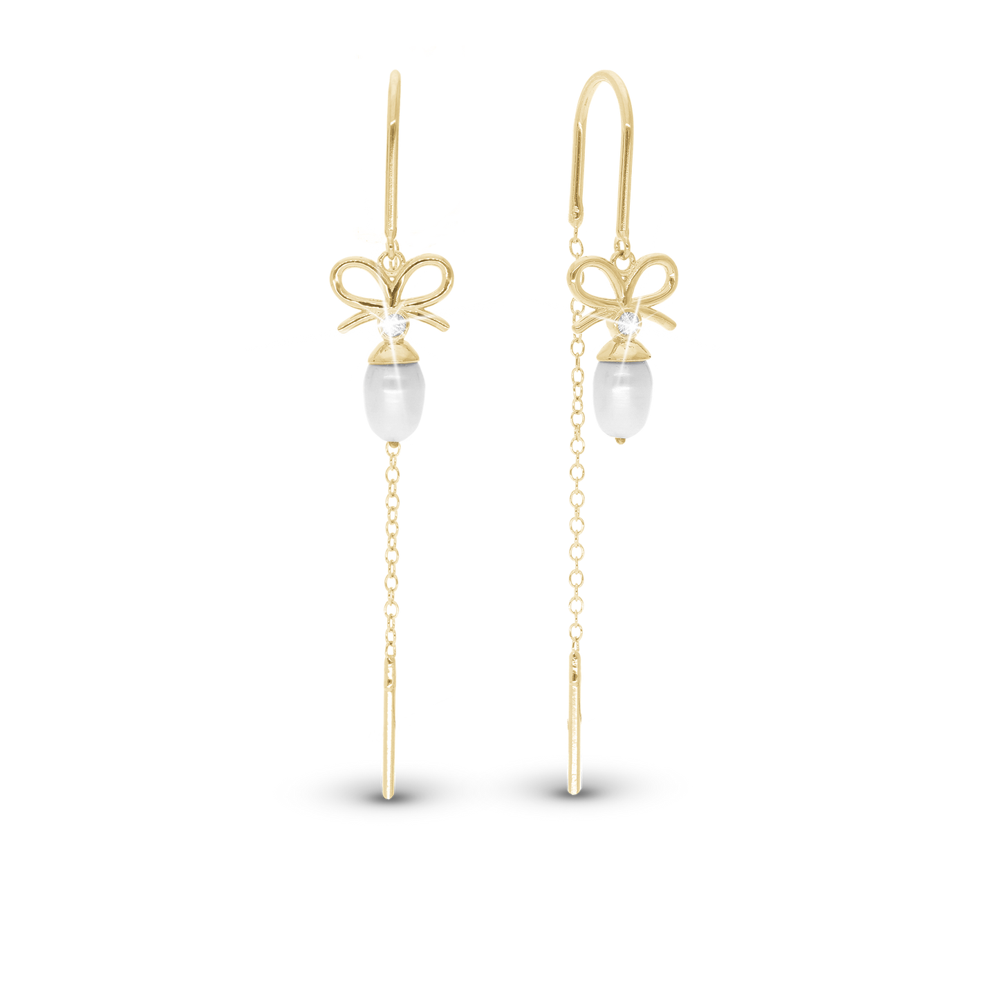Celebrate Dangle Earring - Polished Gold Plated Sterling Silver with 2 white Cubic Zirkonia