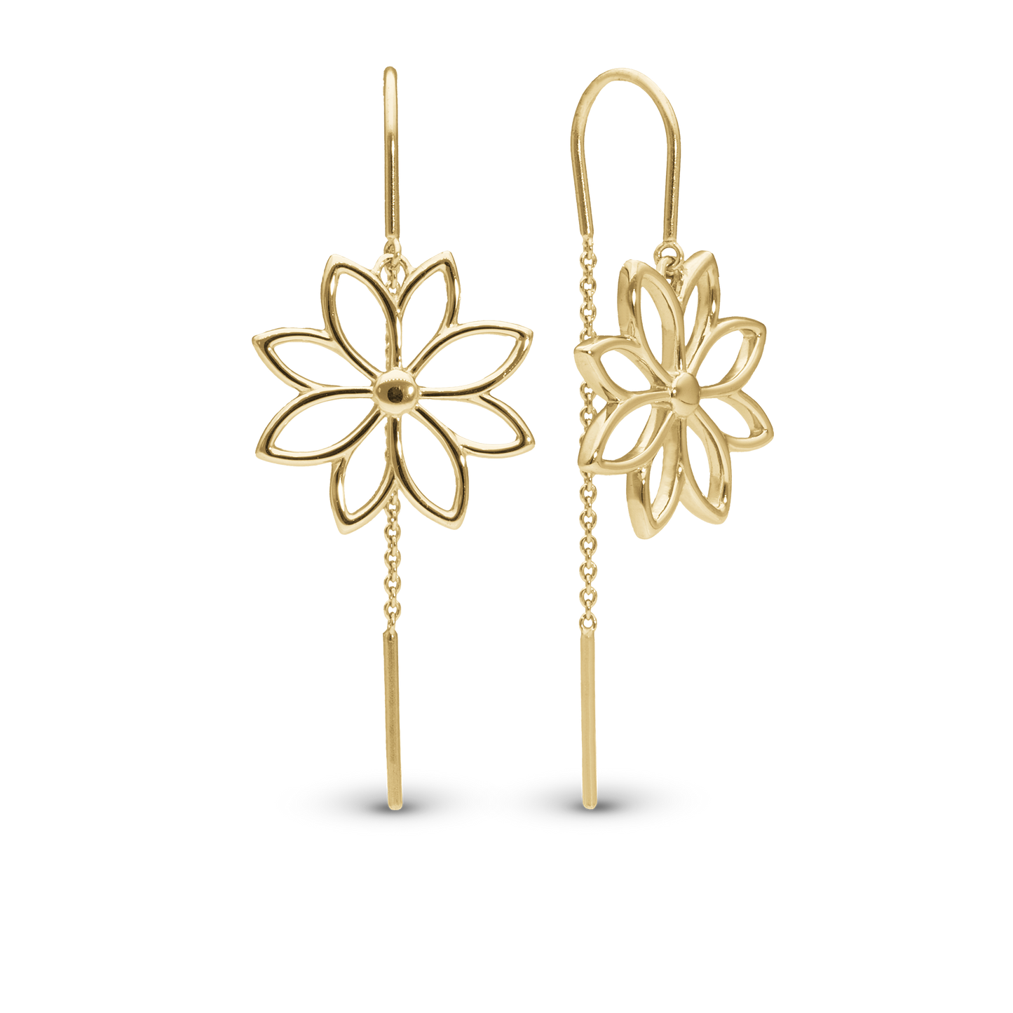 Simple Flower Dangle Earring - Polished Gold Plated Sterling Silver