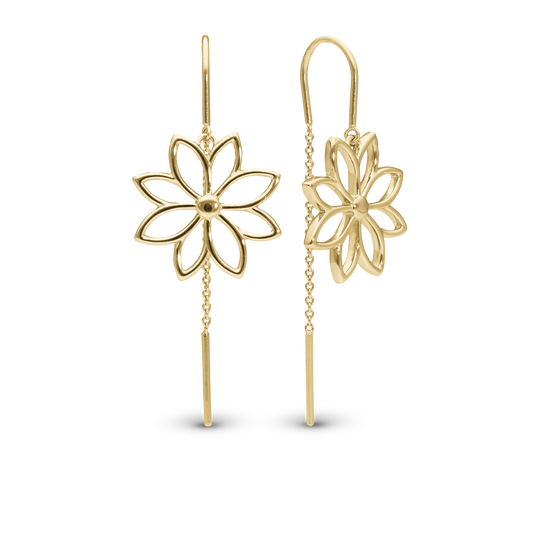 Simple Flower Dangle Earring - Polished Gold Plated Sterling Silver