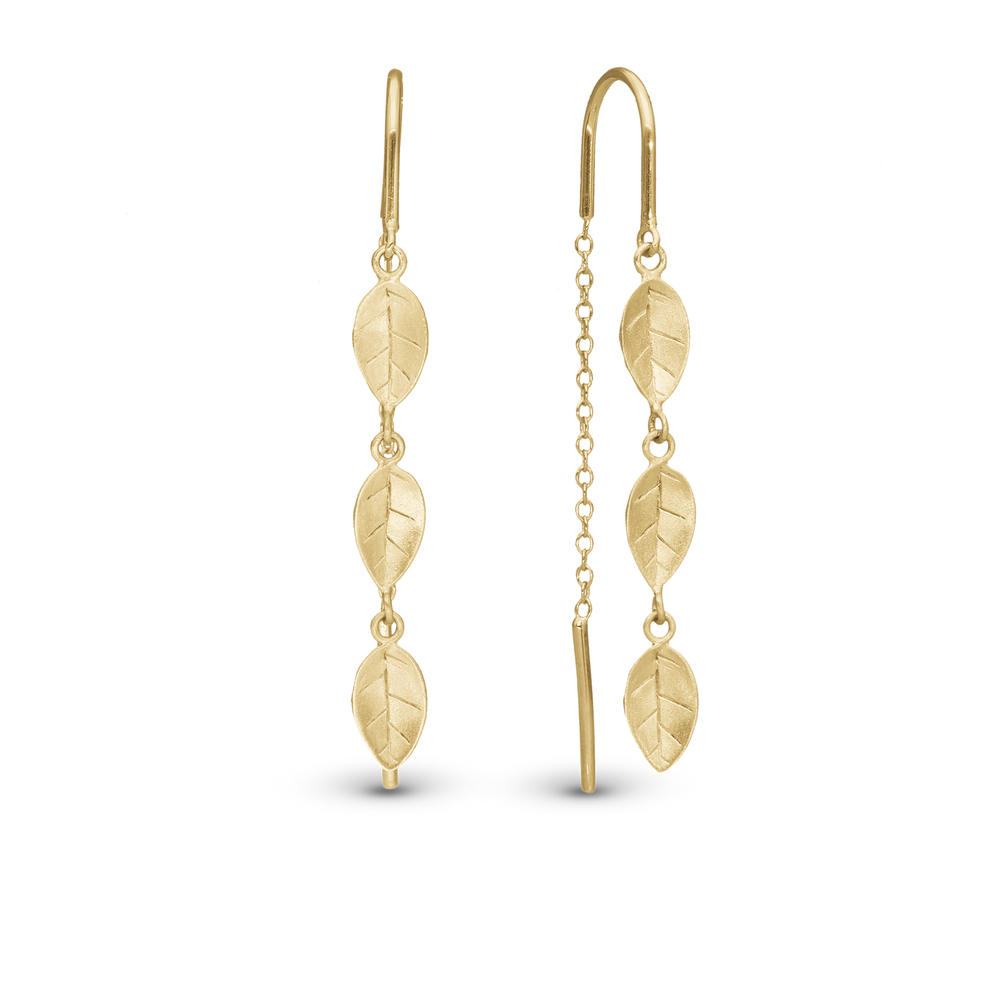 Leafs Dangle Earring - Brushed Gold Plated Sterling Silver
