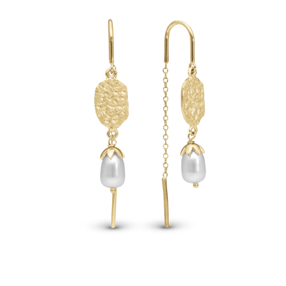 Sparkling Life Dangle Earring - Glitrende Gold Plated Sterling Silver with 2 white Ferskvandsperler