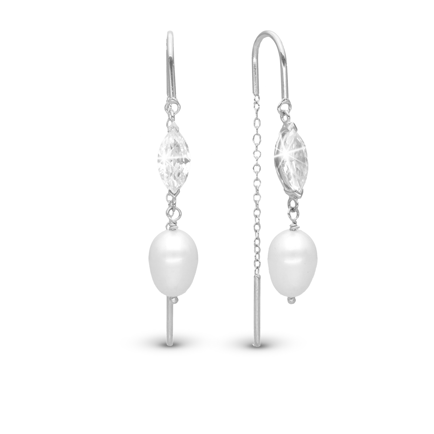 Light Me Up Dangle Earring - Polished Sterling Silver with 4 white Ferskvandsperler