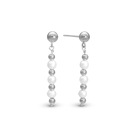 Pearl Mix Dangle Earring - Polished Sterling Silver with 6 white Ferskvandsperler