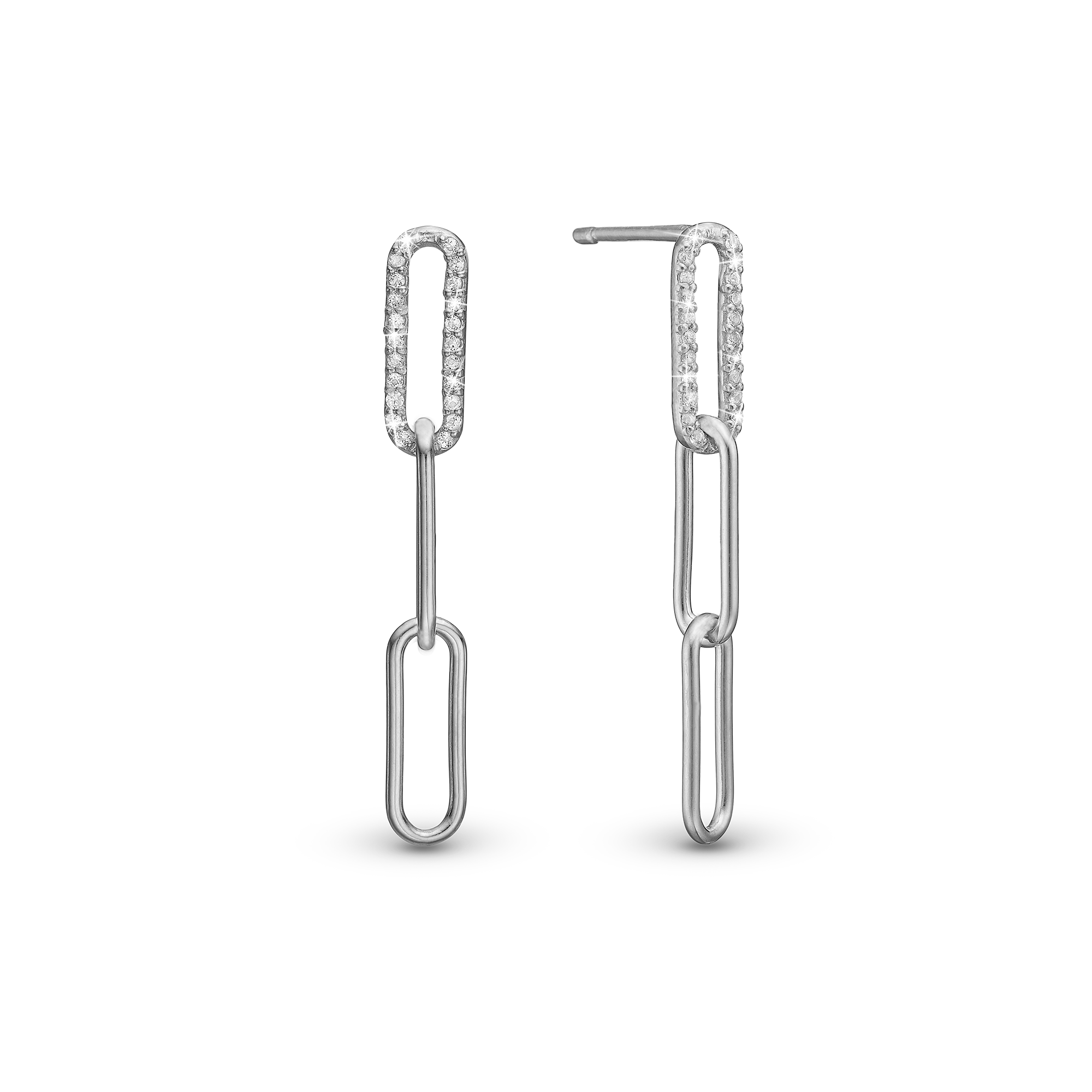 Spirit Dangle Earring - Polished Sterling Silver with 44 white Cubic Zirkonia