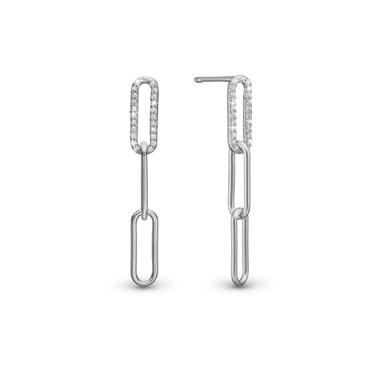 Spirit Dangle Earring - Polished Sterling Silver with 44 white Cubic Zirkonia