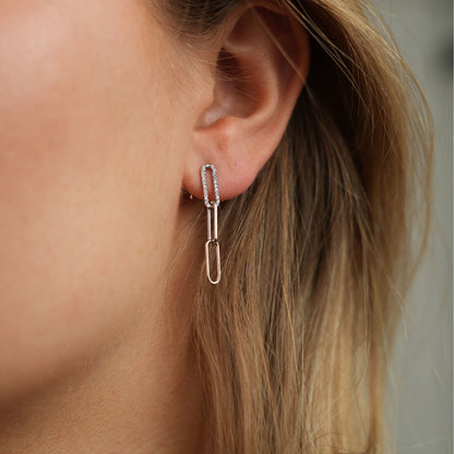 Spirit Dangle Earring - Polished Sterling Silver with 44 white Cubic Zirkonia