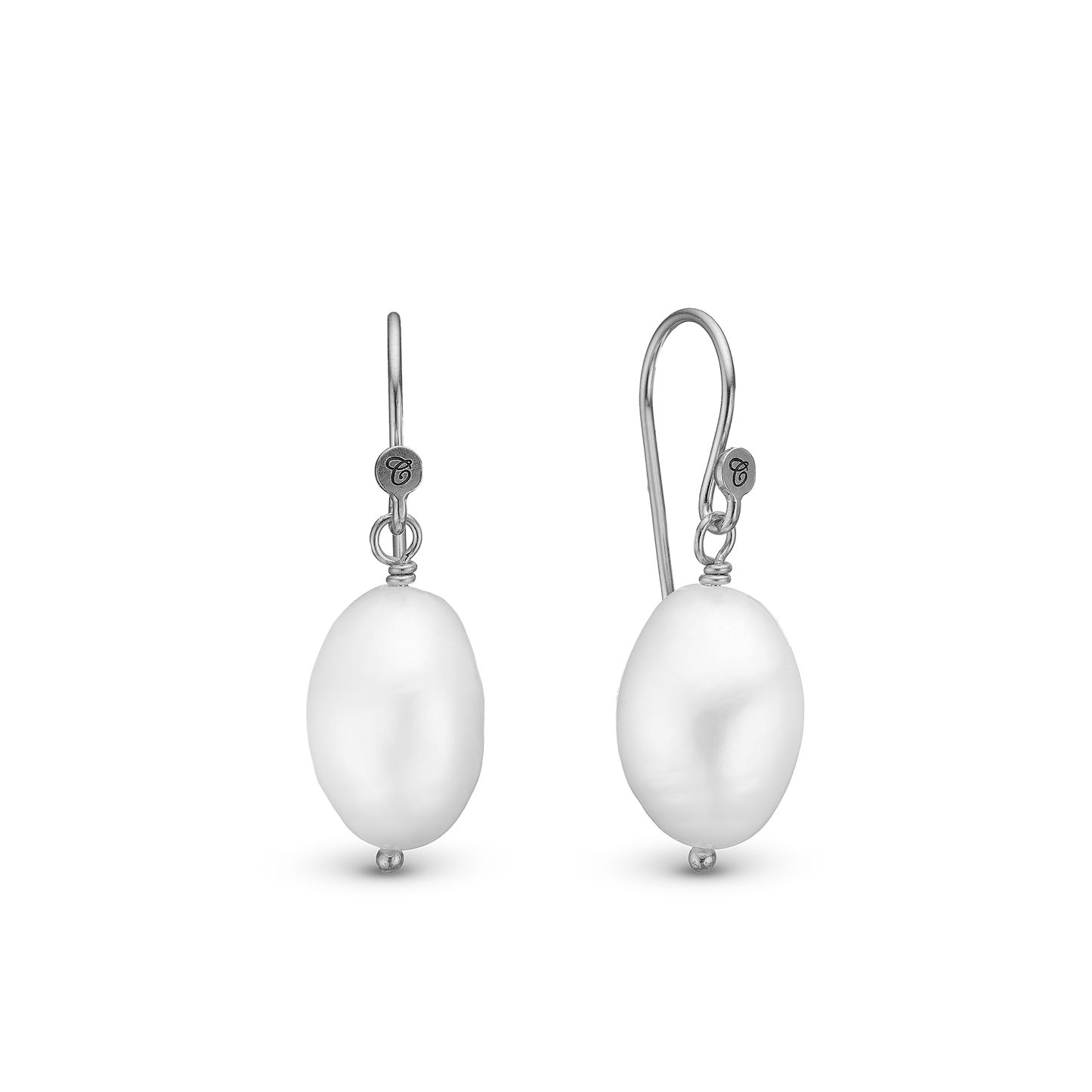 Pearl Dream Dangle Earring - Polished Sterling Silver with 2 white Ferskvandsperler