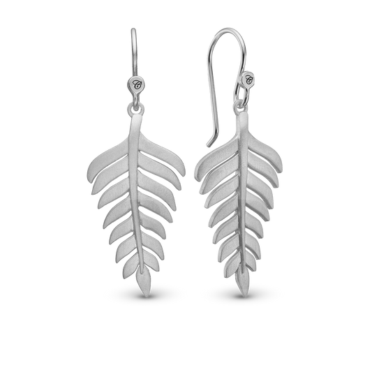 Fern Leaf Dangle Earring - Satin Sterling Silver