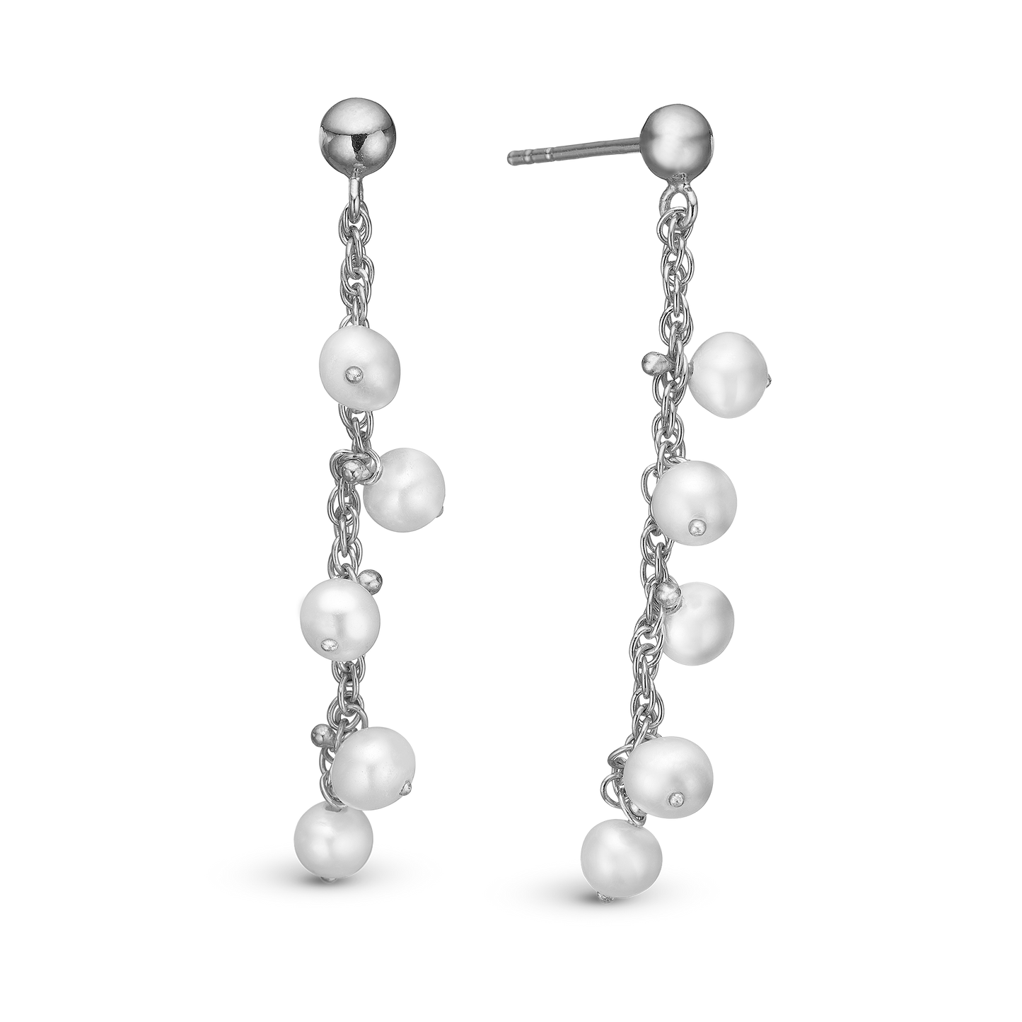 Dangling Pearls Dangle Earring - Sterling Silver with 10 white Ferskvandsperler