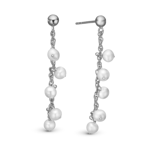 Dangling Pearls Dangle Earring - Sterling Silver with 10 white Ferskvandsperler