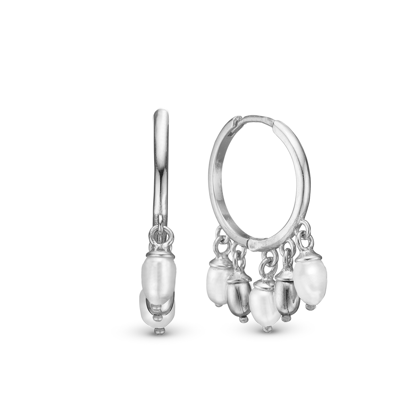 Magic Pearls Hoops - Sterling Silver with 6 white Ferskvandsperler