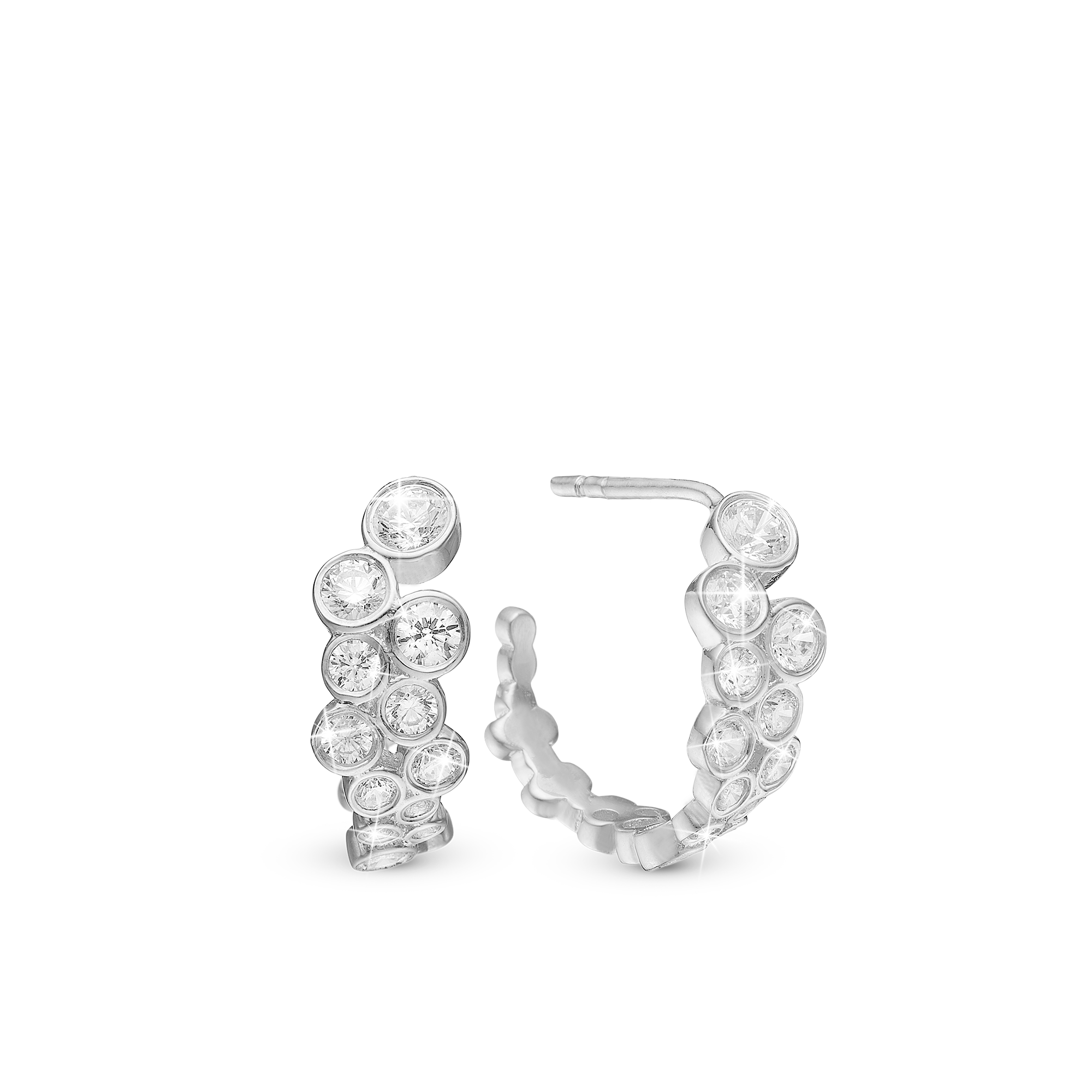 Bubbles Hoops - Sterling Silver with 30 white Cubic Zirkonia