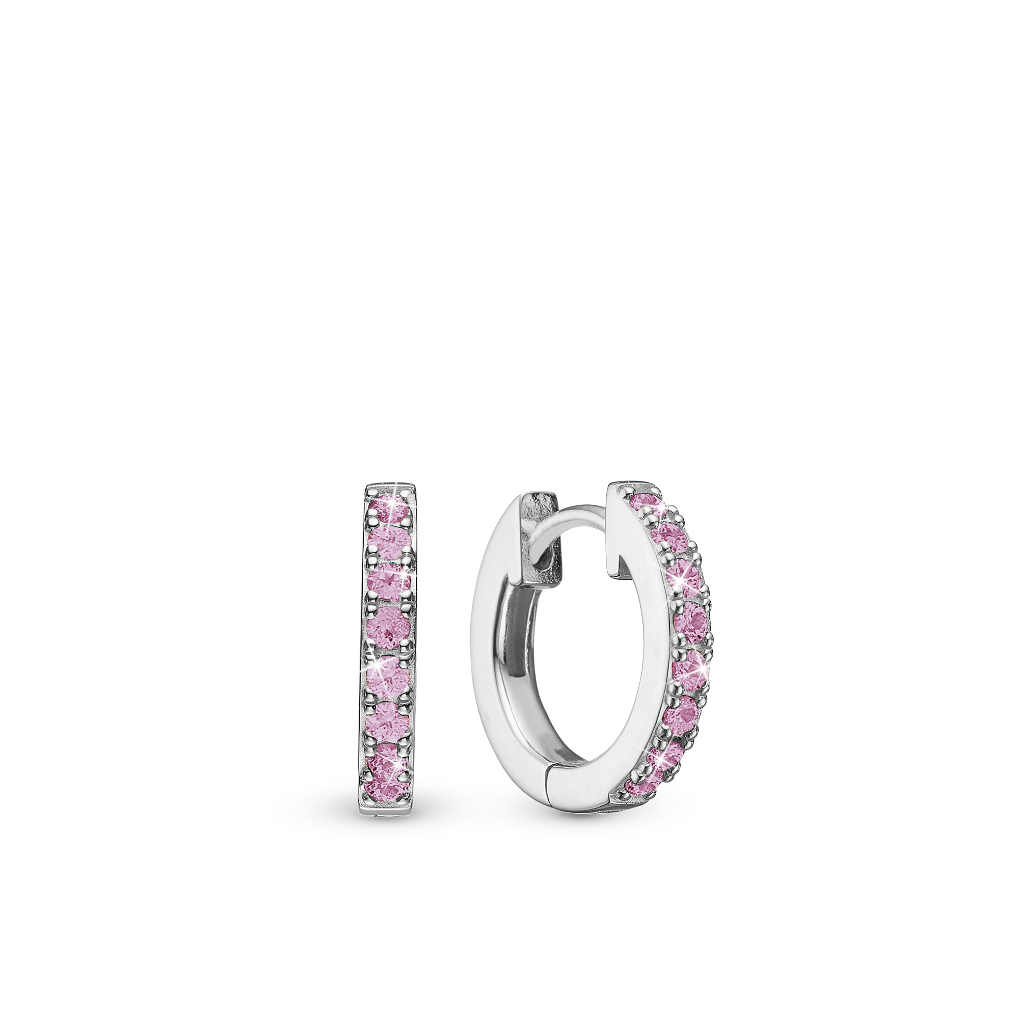 Pink Circles Hoops - Sterling Silver with 16 Pinke Cubic Zirkonia